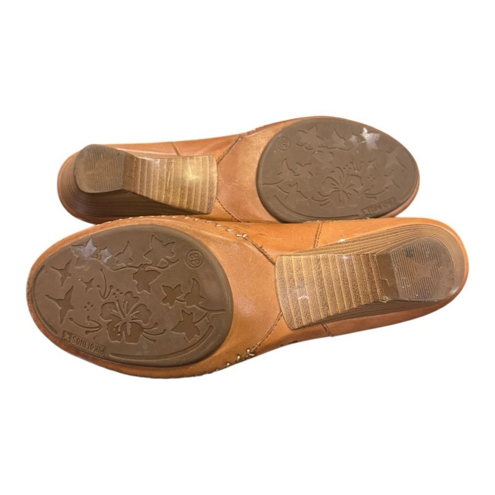 Pikolinos Leather Mule Clogs Brown Perforated Heeled Slip On EU 38 - Picture 8 of 11